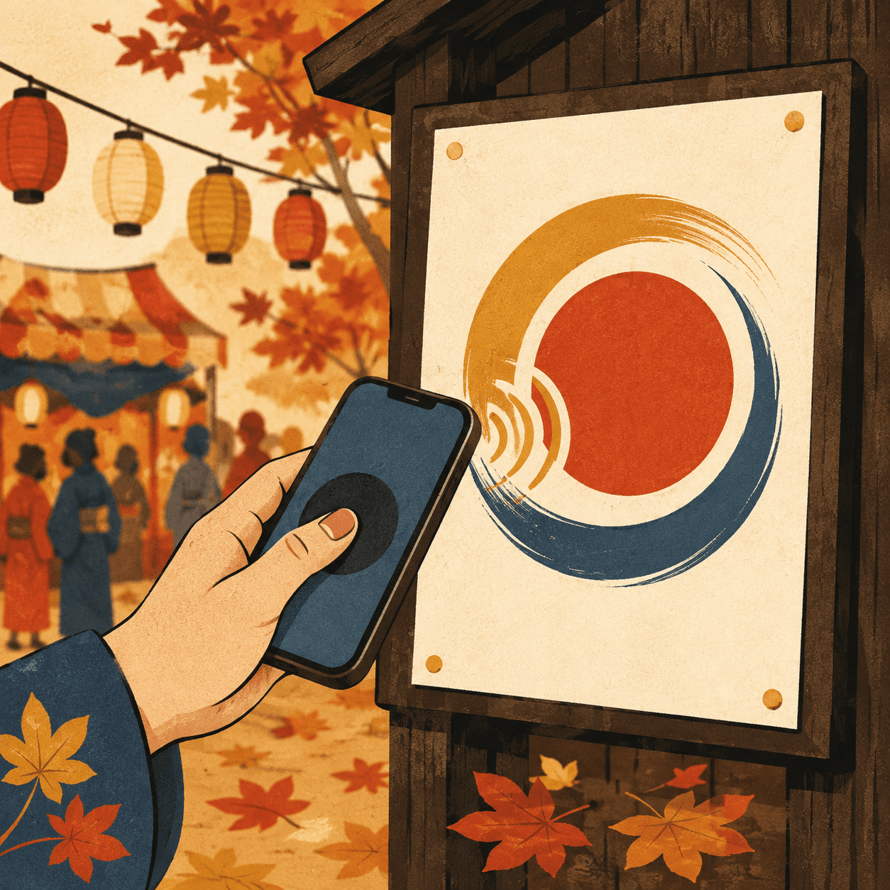 スマホをポスターにかざしている手元